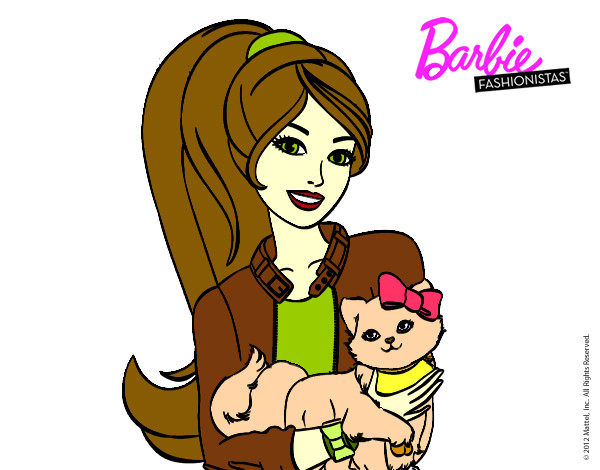 Dibujo Barbie con su linda gatita pintado por Abejitaa 