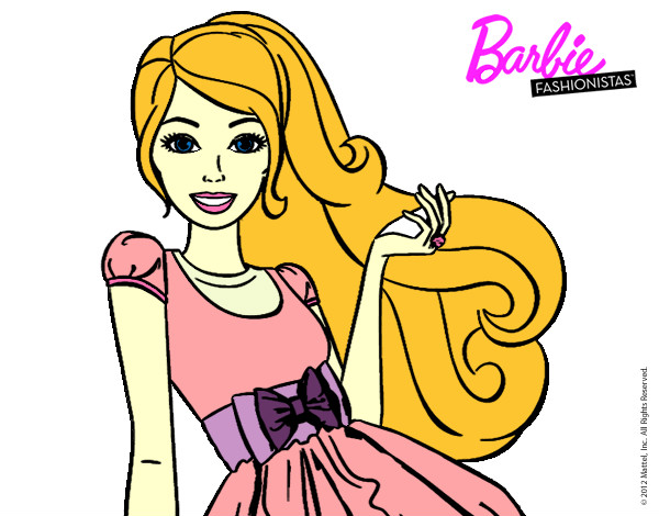 Dibujo Barbie con su vestido con lazo pintado por Abejitaa 