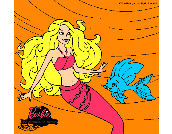 Dibujo Barbie sirena con su amiga pez pintado por l1i2s
