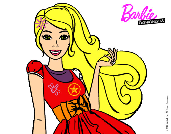 Dibujo Barbie con su vestido con lazo pintado por Bibujtos