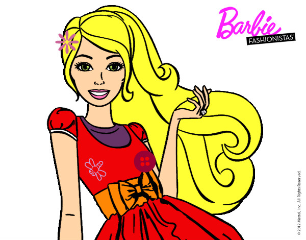 Dibujo Barbie con su vestido con lazo pintado por Bibujtos