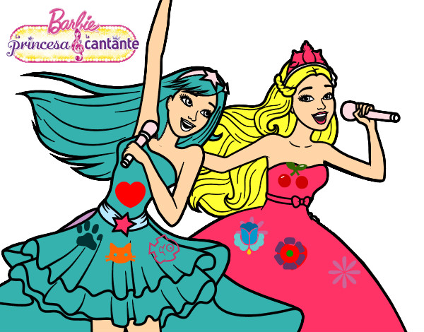 Dibujo Barbie y la princesa cantando pintado por mariajosel