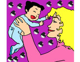 Dibujo Madre con su bebe 1 pintado por rosado