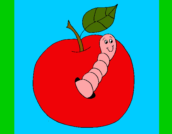 Dibujo Manzana con gusano pintado por irenelktsa