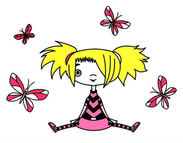 Dibujo Niña con mariposas pintado por SUNSHINE