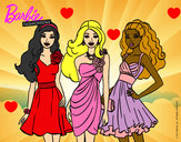 Dibujo Barbie y sus amigas vestidas de fiesta pintado por irenelktsa