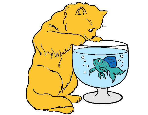 Dibujo Gato mirando al pez pintado por AlCatOnito