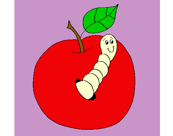 Dibujo Manzana con gusano pintado por luna235