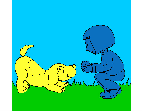 Dibujo Niña y perro jugando pintado por Danielit0
