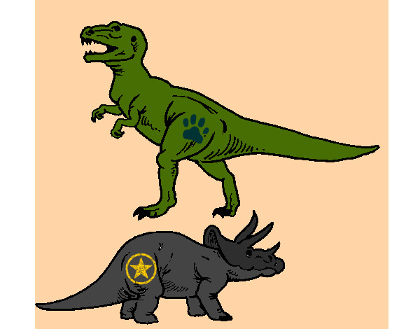 Dibujo Triceratops y tiranosaurios rex pintado por nikmame