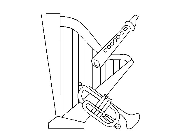 Dibujo Arpa, flauta y trompeta pintado por JFEBOLI