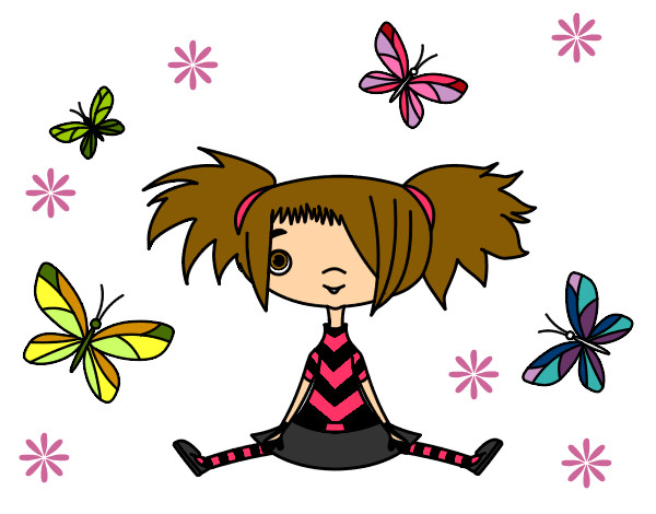 Dibujo Niña con mariposas pintado por Mariana26