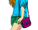 Dibujo Chica con bolso pintado por CG---