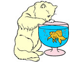 Dibujo Gato mirando al pez pintado por canpeon
