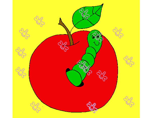 Dibujo Manzana con gusano pintado por miky67