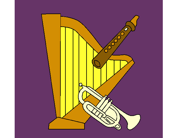 Dibujo Arpa, flauta y trompeta pintado por catalinas