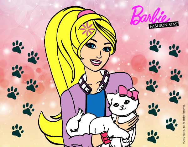 Dibujo Barbie con su linda gatita pintado por SARADIBUS