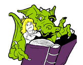 Dibujo Dragón, chica y libro pintado por cami666