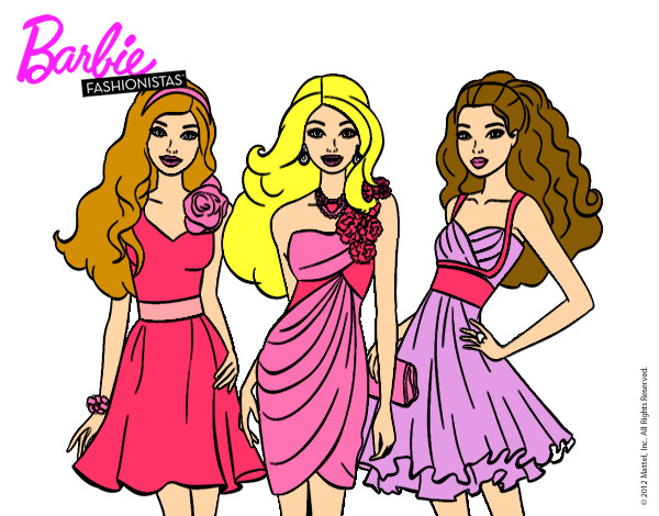 Dibujo Barbie y sus amigas vestidas de fiesta pintado por anajulia