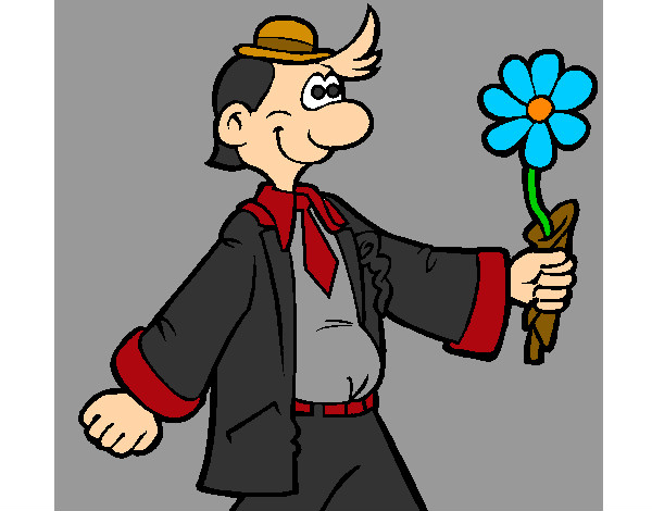 Hombre contento con una flor