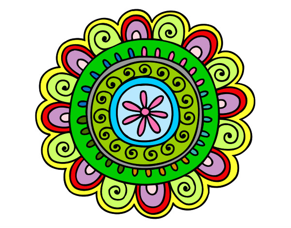 Dibujo Mandala alegre pintado por morenas