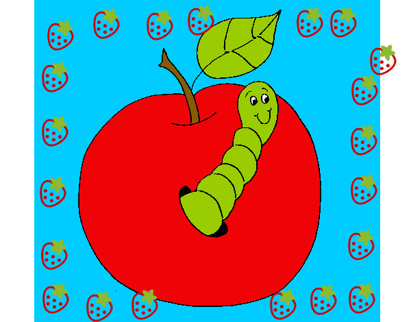 Dibujo Manzana con gusano pintado por 553878365