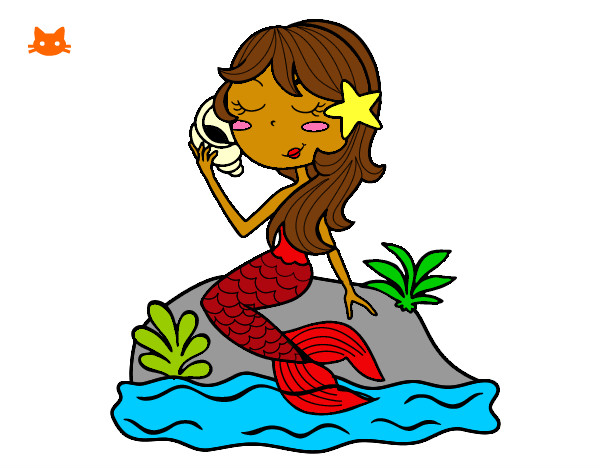 Dibujo Sirena sentada en una roca con una caracola pintado por CExy32