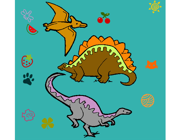 Dibujo Tres clases de dinosaurios pintado por Ariplay
