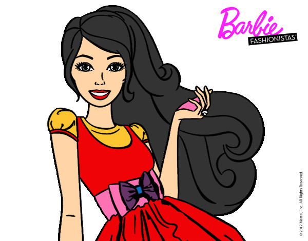 Dibujo Barbie con su vestido con lazo pintado por minegrita