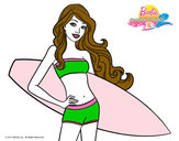 Dibujo Barbie con tabla de surf pintado por dianadiaz