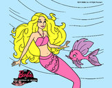 Dibujo Barbie sirena con su amiga pez pintado por rosa303060