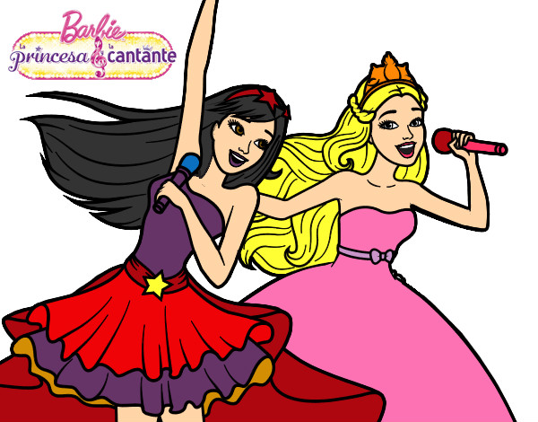 Dibujo Barbie y la princesa cantando pintado por minegrita