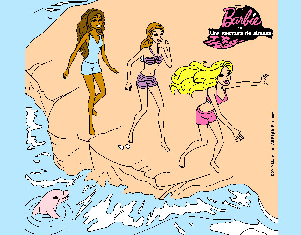 Dibujo Barbie y sus amigas en la playa pintado por rosa303060