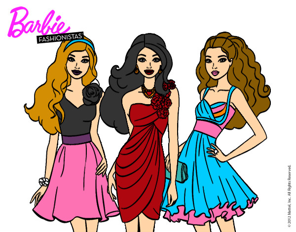 Dibujo Barbie y sus amigas vestidas de fiesta pintado por minegrita
