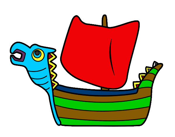 Dibujo Drakken, barco vikingo pintado por decanito