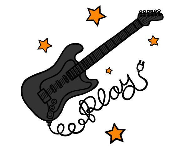 Dibujo Guitarra y estrellas pintado por gorrito