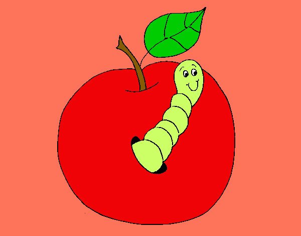 Dibujo Manzana con gusano pintado por adricasa