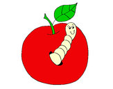 Dibujo Manzana con gusano pintado por dianadiaz