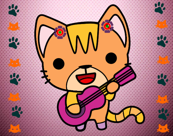 Dibujo Gato guitarrista pintado por alexargo