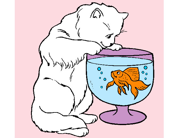 Dibujo Gato mirando al pez pintado por cookiechip