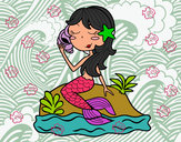Dibujo Sirena sentada en una roca con una caracola pintado por lulu11