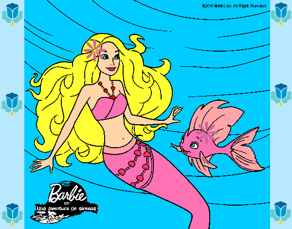 Dibujo Barbie sirena con su amiga pez pintado por 62603208