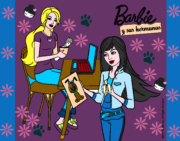 Dibujo Barbie y su hermana merendando pintado por daniela555