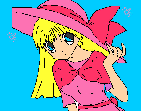 Dibujo Chica con sombrero pamela pintado por anyio16