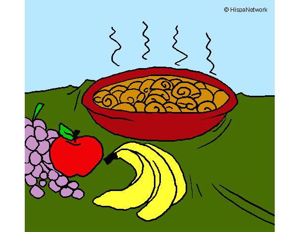 Dibujo Fruta y caracoles a la cazuela pintado por camila758