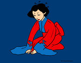 Dibujo Geisha saludando pintado por amalia