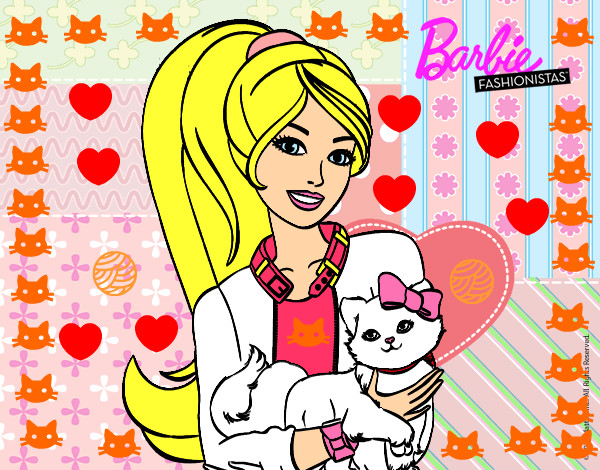 Dibujo Barbie con su linda gatita pintado por leslie56