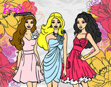 Dibujo Barbie y sus amigas vestidas de fiesta pintado por  prinsesas