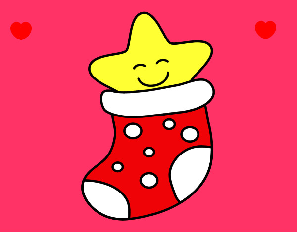 Dibujo Calcetín con estrella pintado por navidad2
