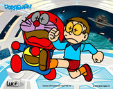 Dibujo Doraemon y Nobita corriendo pintado por 0choarte